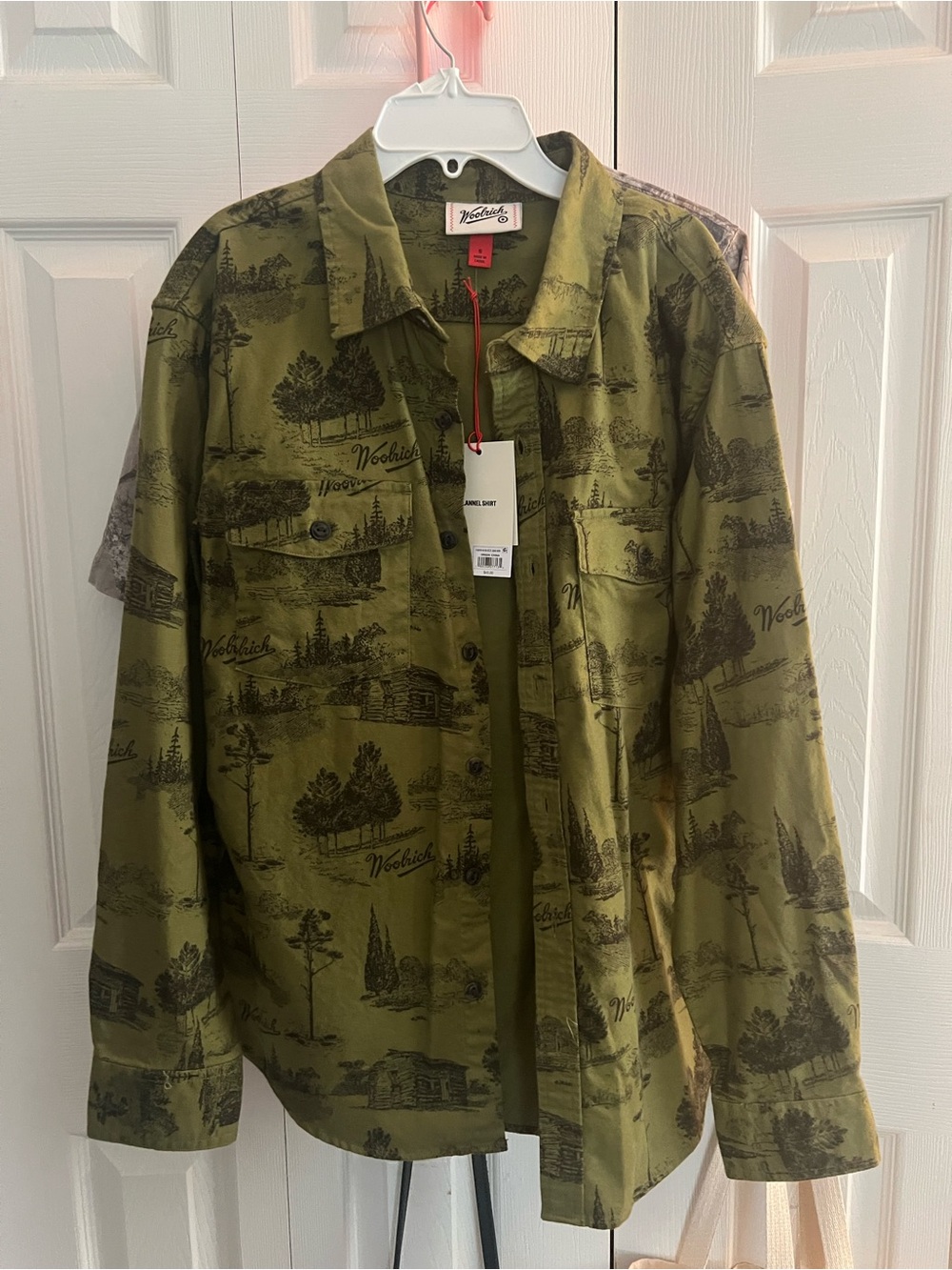 Woolrich Olive Green Printed Button-Down Shirt Jacket